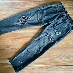 Forever 21 Black Distressed Tapered Jeans